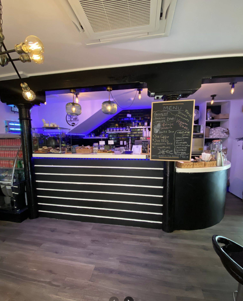 Blue's Café Cork interior — premium coffee bar with blue LED ambiance